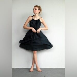 PIP-SQUEAK CHAPEAU Nisse Off Black Silk Distressed Dress One Size VGUC